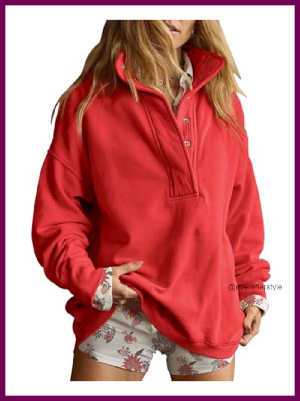Oversized Henley Neck Sweatshirt Women Pullover Top Fall Outfit